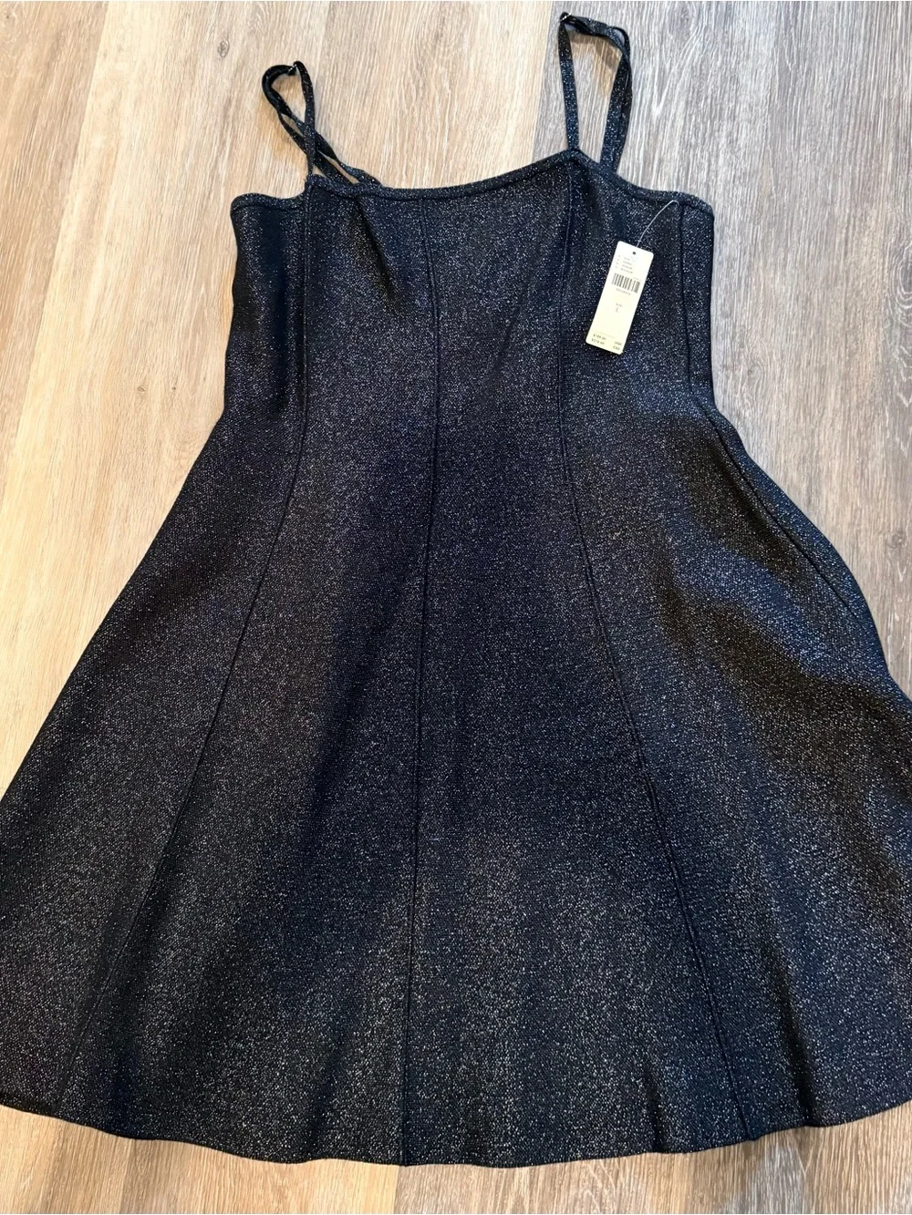 Anthropologie Black Shimmer Fit &Flare Mini Dress NWT SIZE large party cocktail - Picture 7 of 7